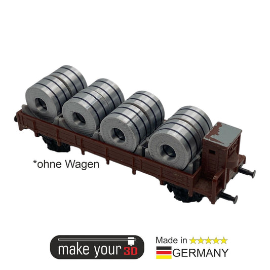 TT 1:120 Ladegut 2 Stk. Stahl Coils Set mit Halter für Flachwagen
