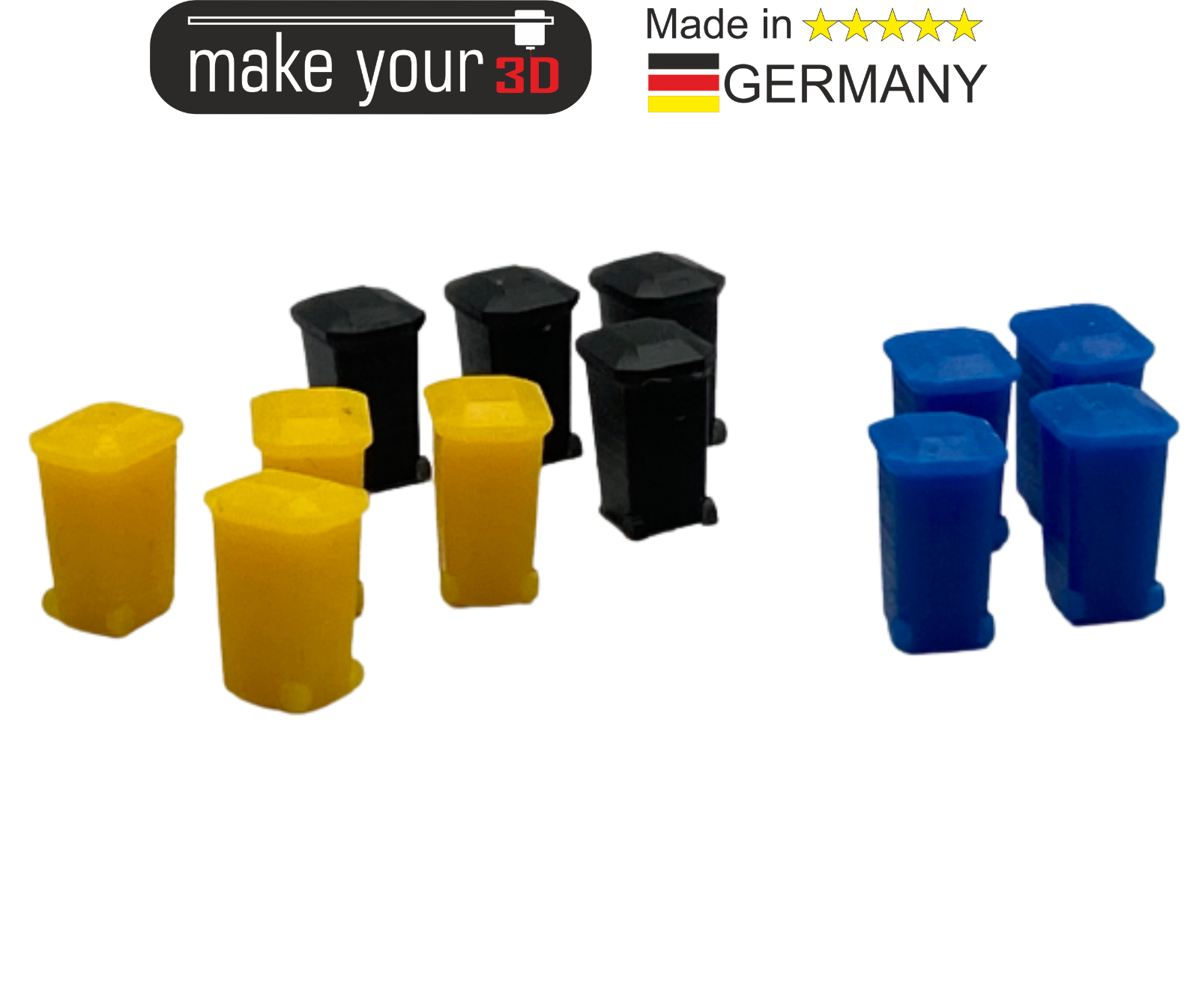 H0 Mülltonnen 1:87 SET 12Stk. in 3 Farben Blau Gelb Schwarz