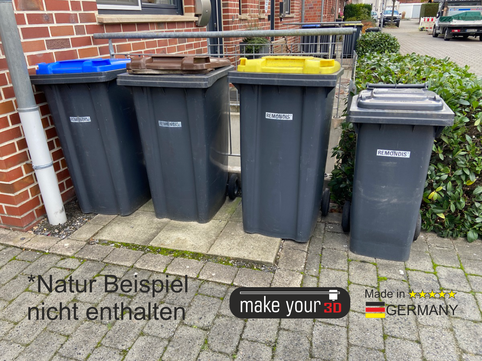 H0 Mülltonnen 1:87 SET 4Stk. in 4 Farben Blau Gelb Schwarz Braun