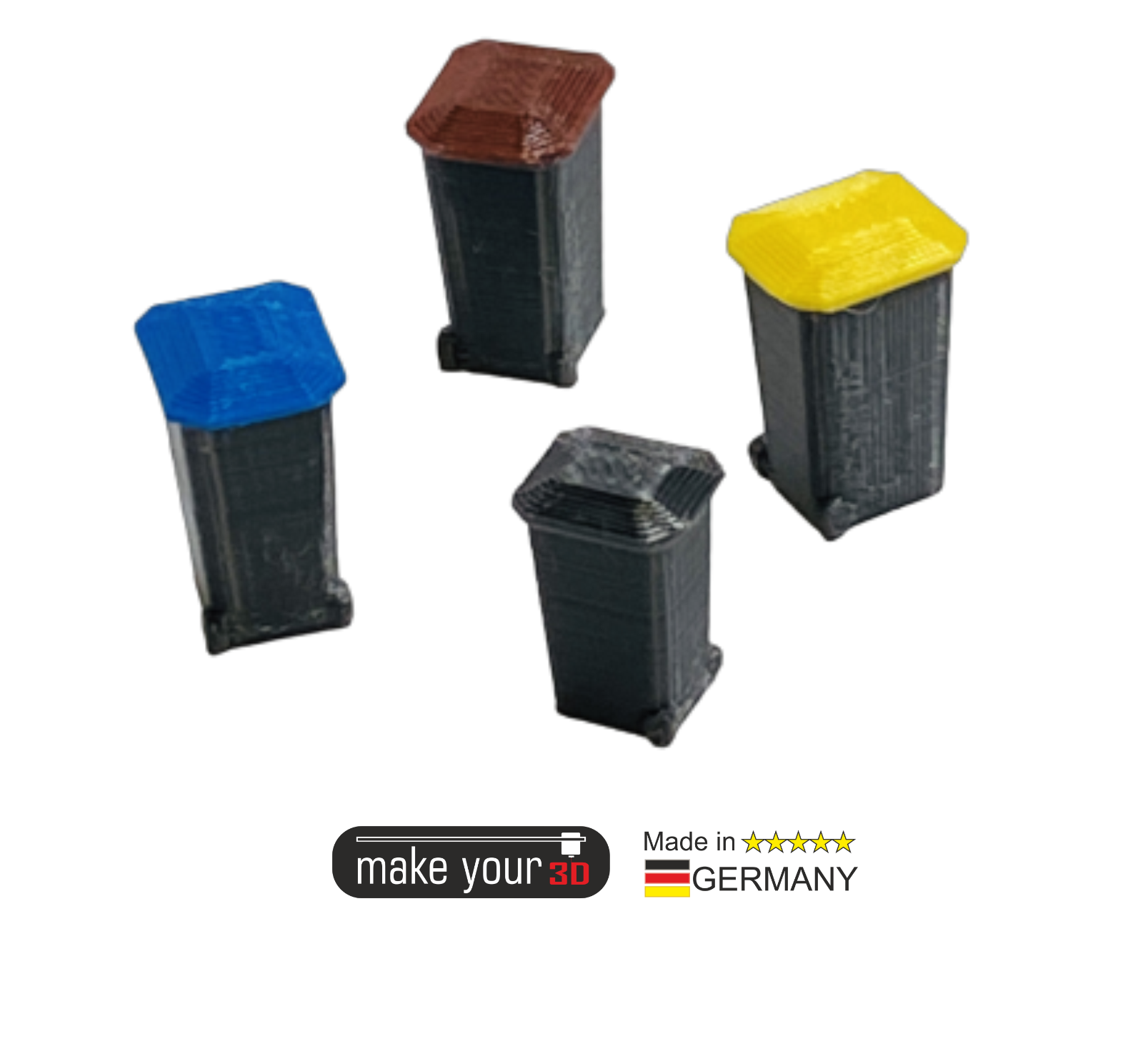 H0 Mülltonnen 1:87 SET 4Stk. in 4 Farben Blau Gelb Schwarz Braun