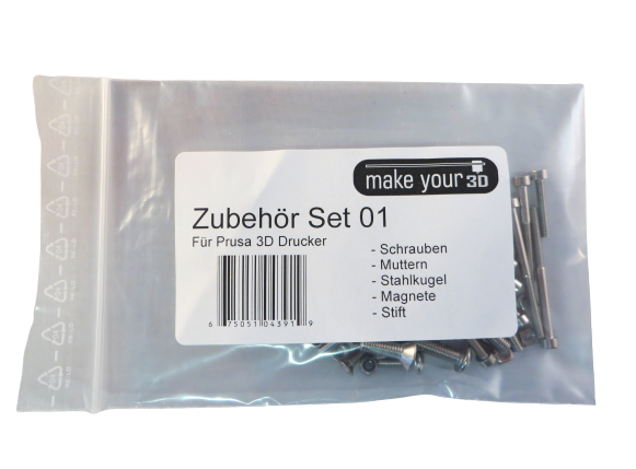Zubehör Set für Prusa 3D Drucker - M3 M4 M5 Schrauben Muttern Magnete Stahlkugel