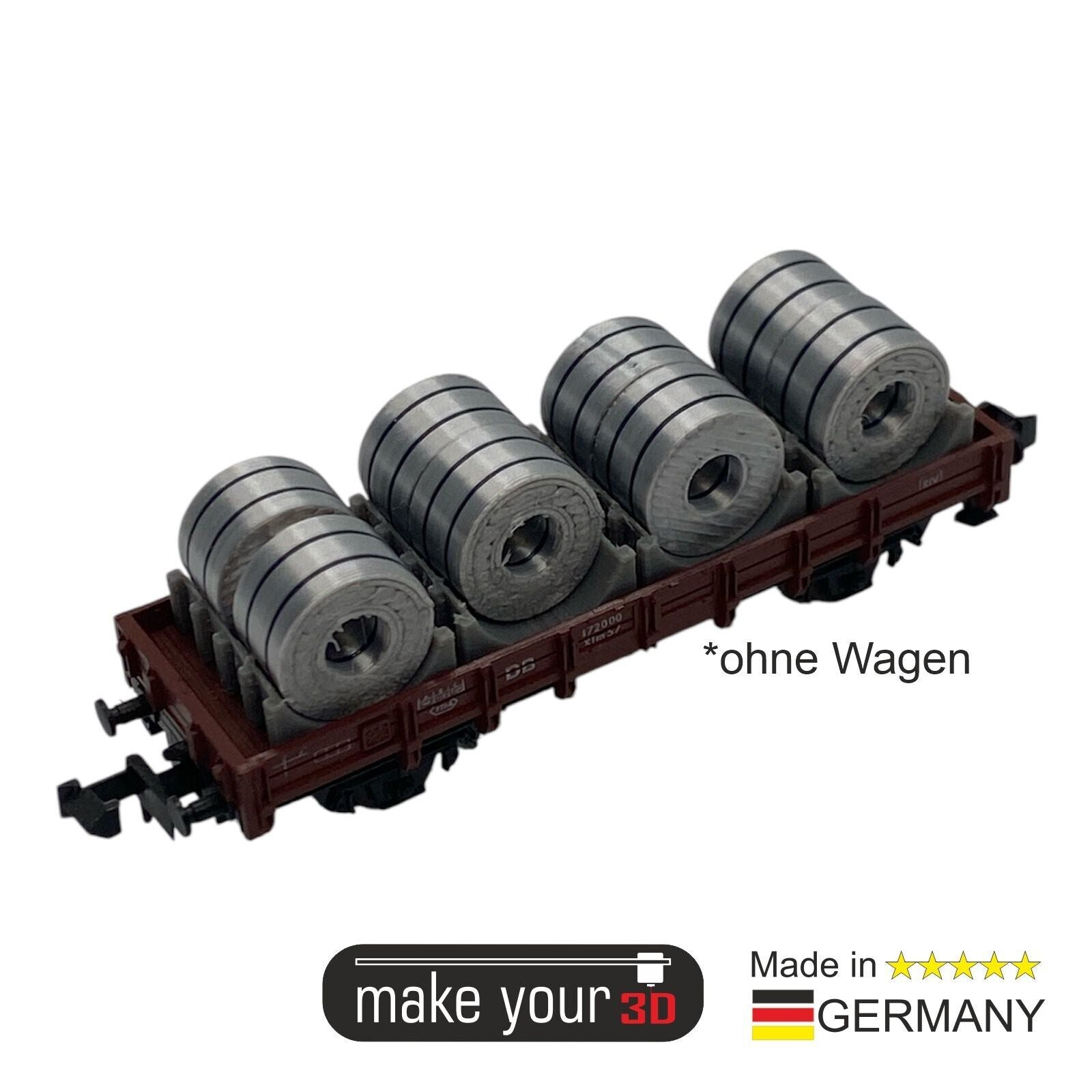 N 1:160 Ladegut 2 Stk. Stahl Coils Set mit Halter für Flachwagen