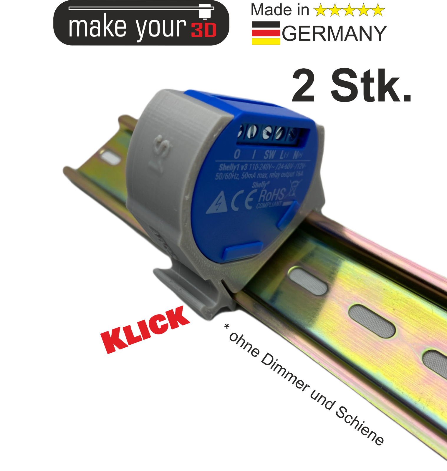 2Stk. Hutschienenhalter DIN Hutschiene 35mm 1P Rail Zubehör für Shelly 1