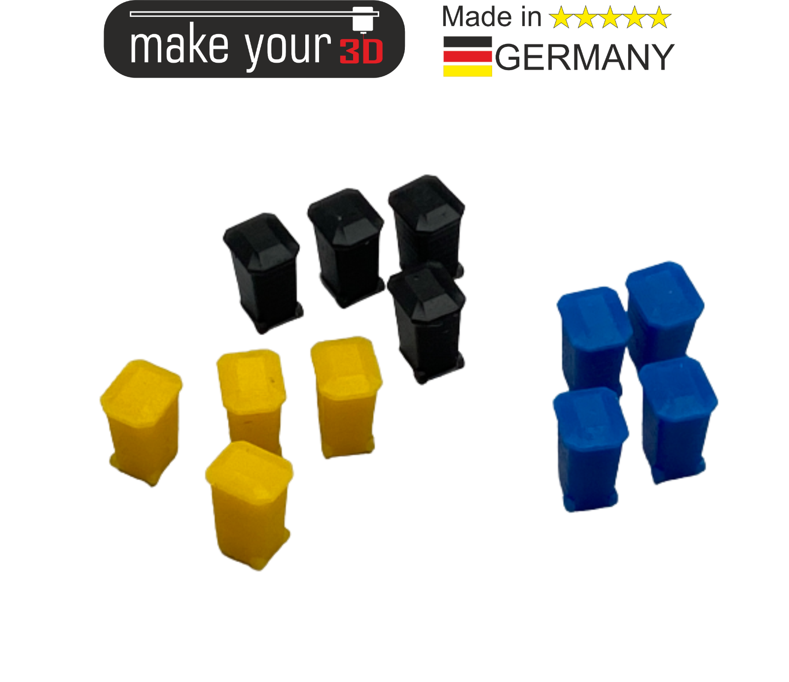 H0 Mülltonnen 1:87 SET 12Stk. in 3 Farben Blau Gelb Schwarz
