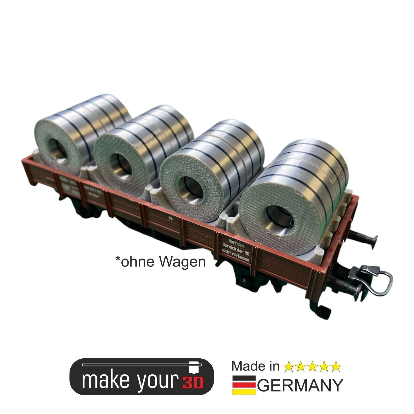 H0 1:87 Ladegut 2 Stk. Stahl Coils Set mit Halter für Flachwagen