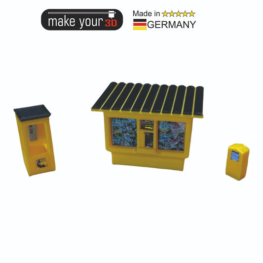 TT 1:120  SET Premium DDR Kiosk mit Telefonzelle und Briefkasten inkl. Decals