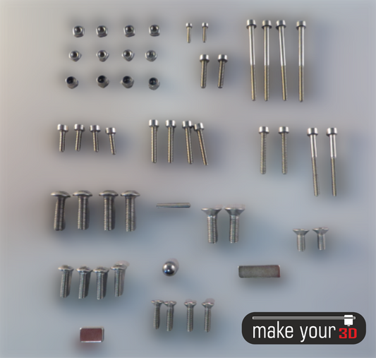Zubehör Set für Prusa 3D Drucker - M3 M4 M5 Schrauben Muttern Magnete Stahlkugel