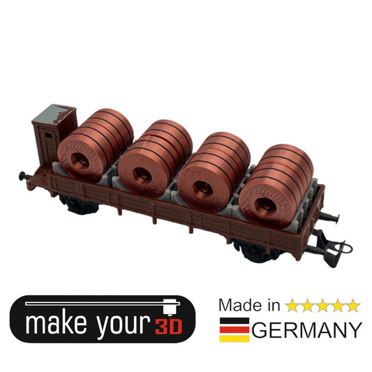 TT 1:120 Ladegut 2 Stk. Stahl Kupfer Coils Set mit Halter für Flachwagen