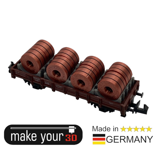 N 1:160 Ladegut 2 Stk. Kupfer Coils Set mit Halter für Flachwagen