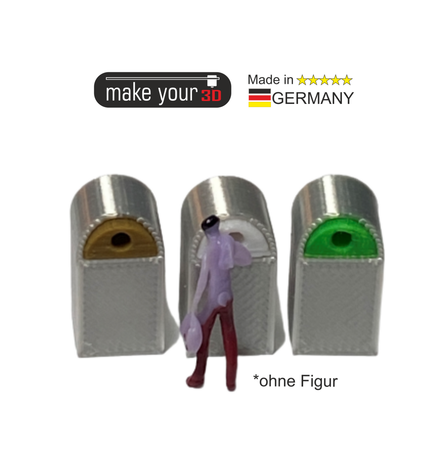 H0 Glascontainer Altglas Container 1:87 Set 3 Stk. Silber 3 Farben