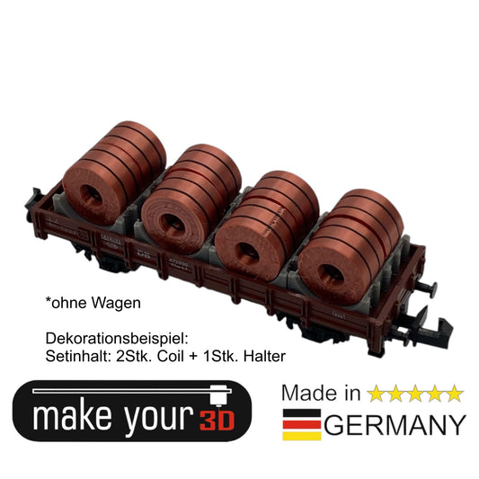 N 1:160 Ladegut 2 Stk. Kupfer Coils Set mit Halter für Flachwagen