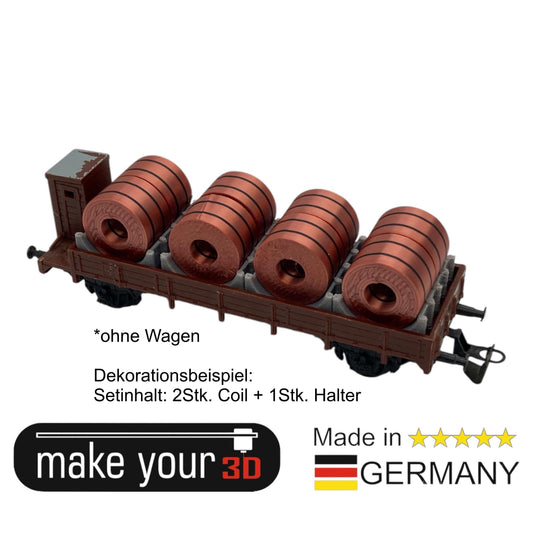 TT 1:120 Ladegut 2 Stk. Stahl Kupfer Coils Set mit Halter für Flachwagen