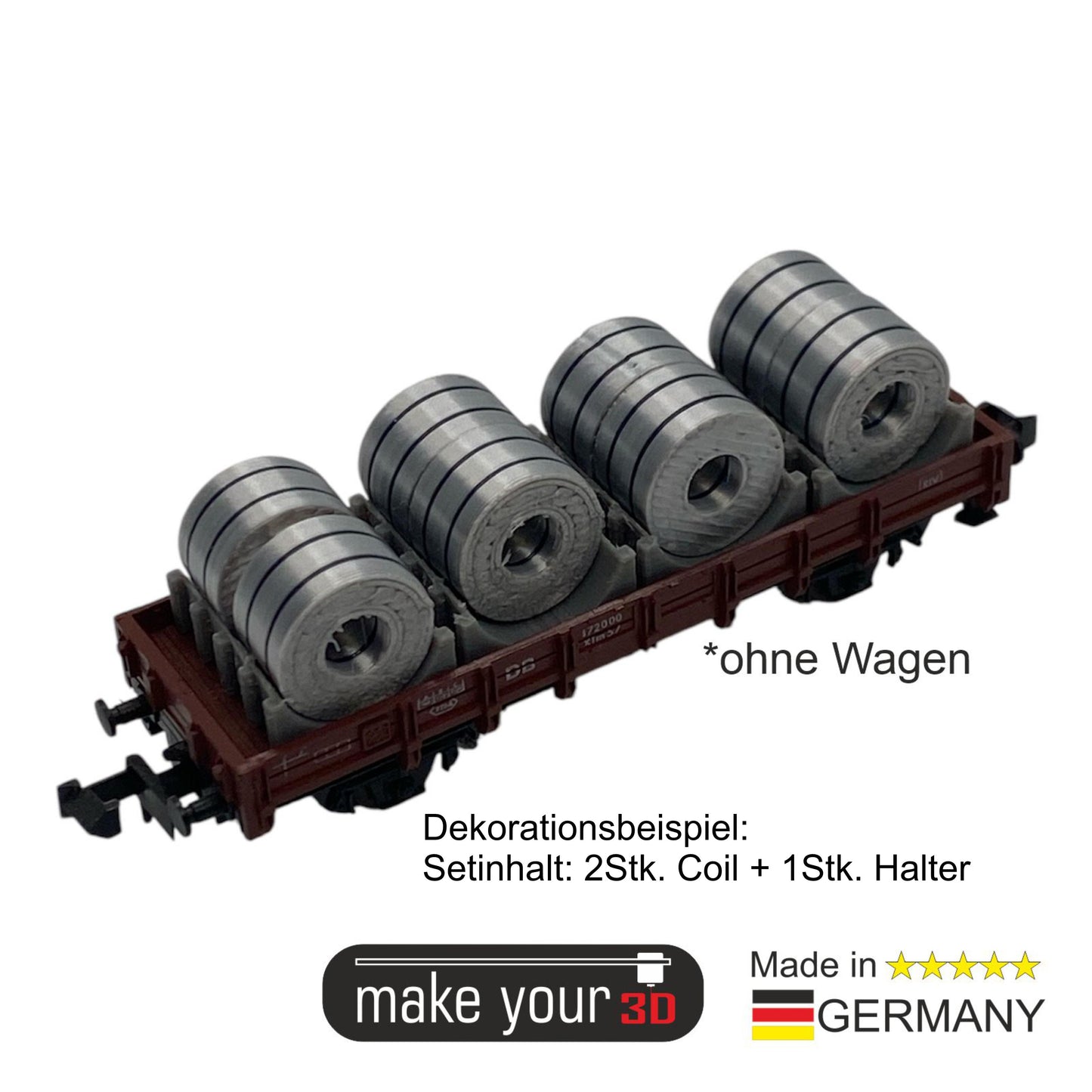 N 1:160 Ladegut 2 Stk. Stahl Coils Set mit Halter für Flachwagen