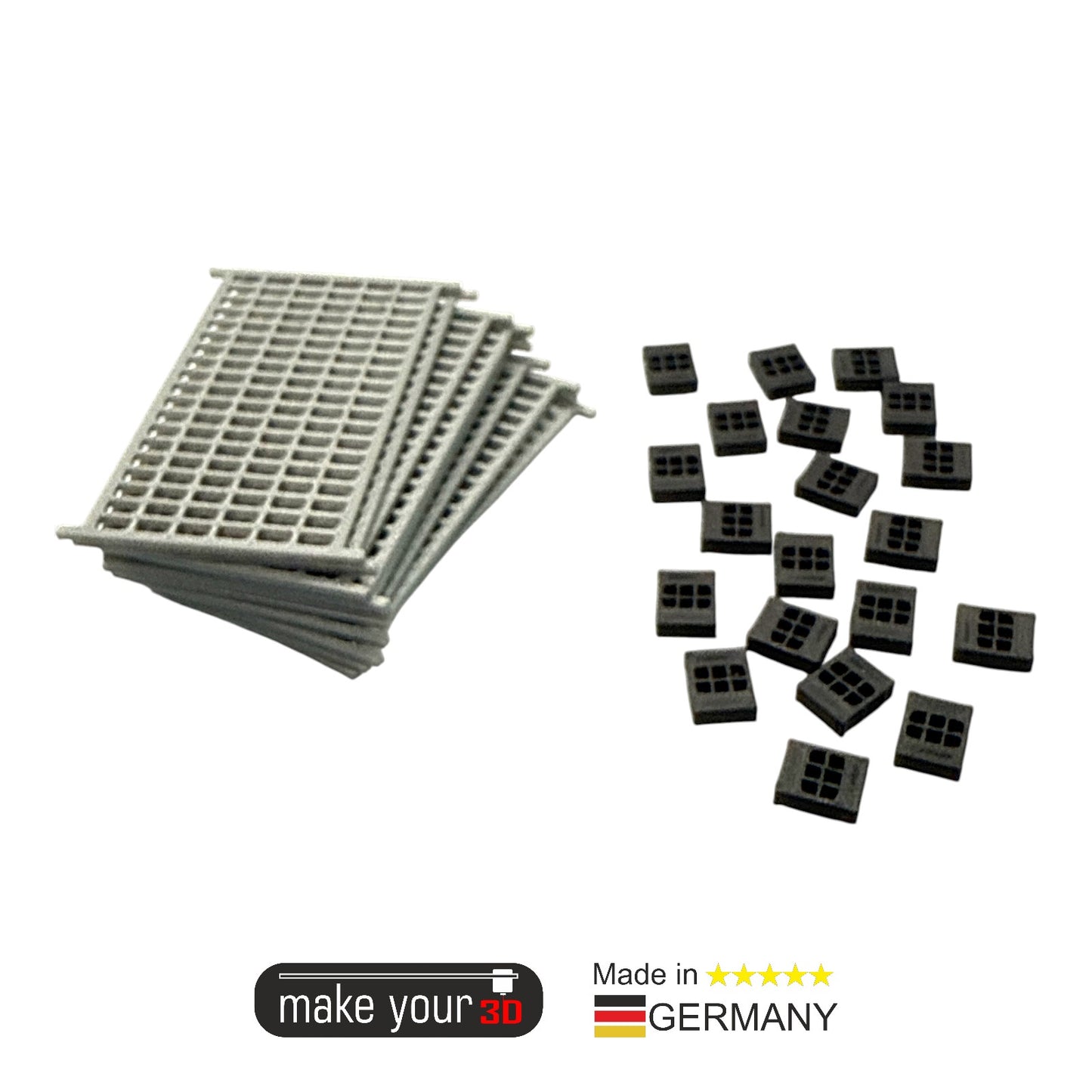 H0 1:87 SET 10 Stk. Bauzaun Silber inkl. 20 Füße Schwarz | Sehr hohe Details