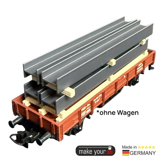 H0 Set 1:87 4Stk. Stahlträger Grau mit Transportgerüst | Ladegut