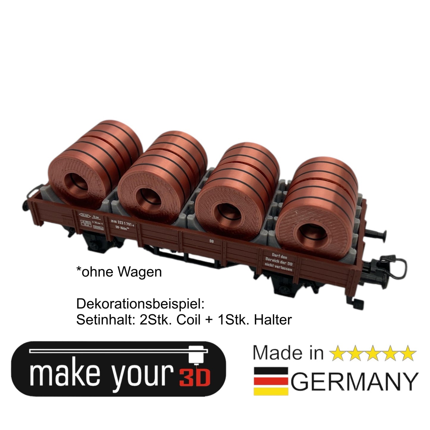 H0 1:87 Ladegut 2 Stk. Kupfer Coils Set mit Halter für Flachwagen
